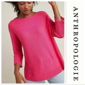 NWT Anthro Bright Pink Boatneck Linen Blend Mayfield Sweater, Small